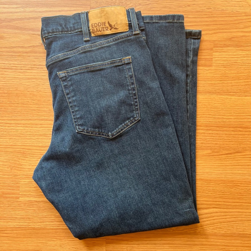Eddie Bauer Mens Straight Fit Jeans 36x29 Dark Wash Blue Denim Pants